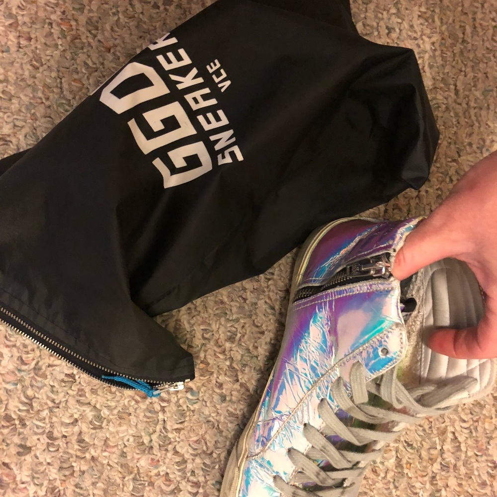 rainbow iridescent golden goose slides